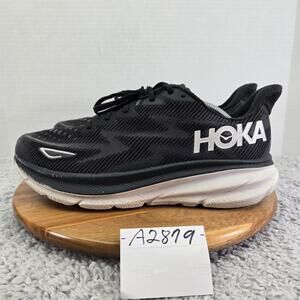 Hoka One One Clifton 9 Black White Athletic Gym Casual Running Shoe Mens 11.5 D